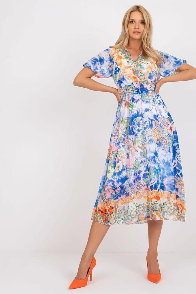 Tropical Fringe Wrap Dress - Blau / Einheitsgröße