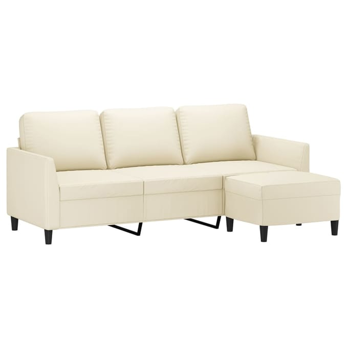 vidaXL - Driezitsbank - met - voetenbank - 180 - cm - kunstleer - crème