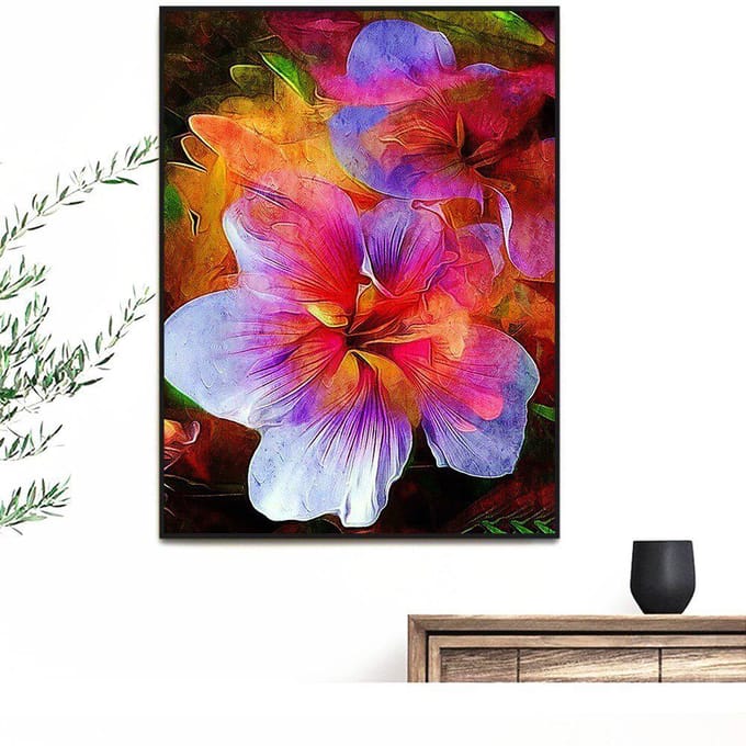 Peinture de diamant avec pierres rondes, fleurs, mosaïque de diamant, image de fleurs 20X30 black