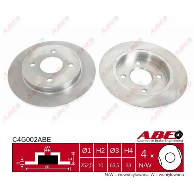 Remschijf ABE C4G002 achter, volledig, 1 Stuk