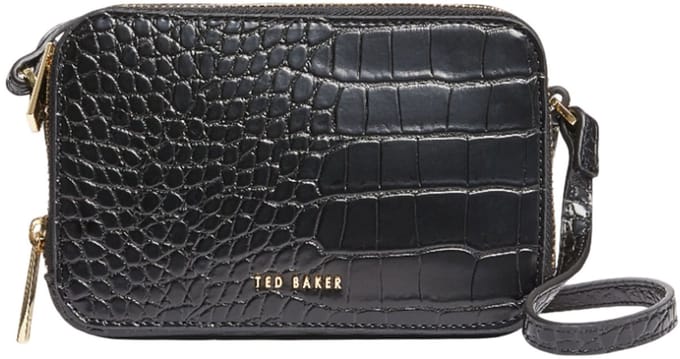 Ted Baker schoudertas Stina Double Zip Croc Effect Mini Camera Bag Black zwart