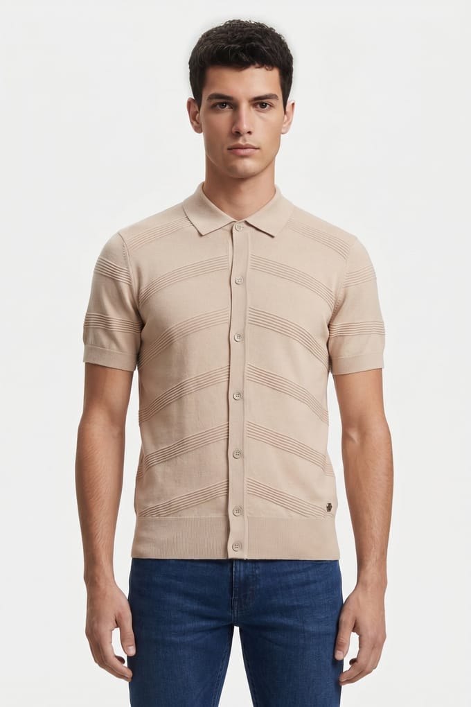 No Excess Knitted Top Beige - Maat L - Heren