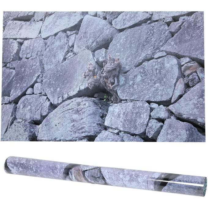 Rots Steen Achtergrond Decoratieve Sticker Muurfoto Landschapsschilderij voor Aquarium Vistentank91 x gray