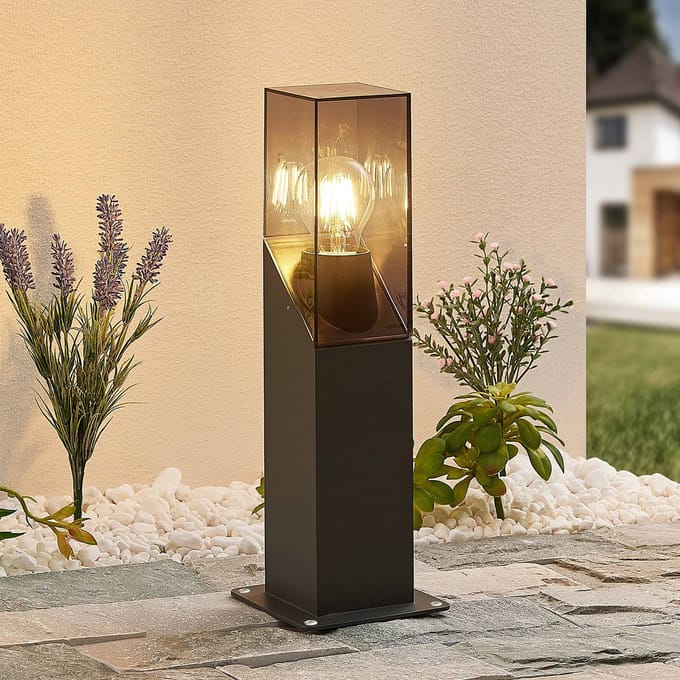 Lucande - Sokkellamp - 1licht - Aluminium, polycarbonaat - H: 40 cm - E27 - antraciet, helder