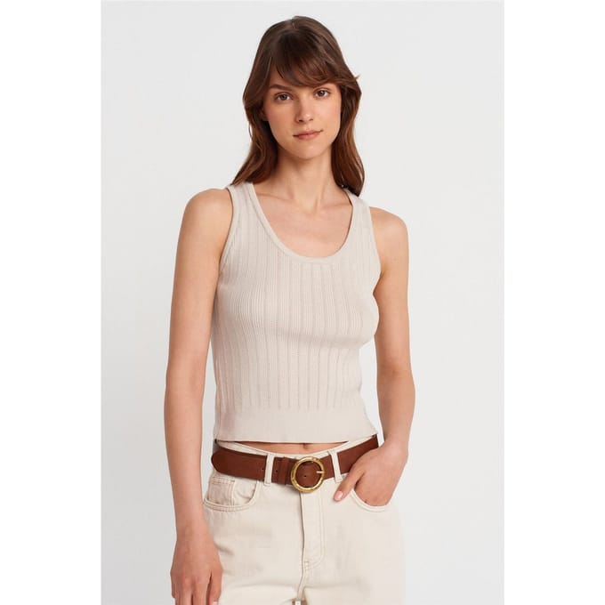 Geribbelde Mouwloze Slim-fit Blouse