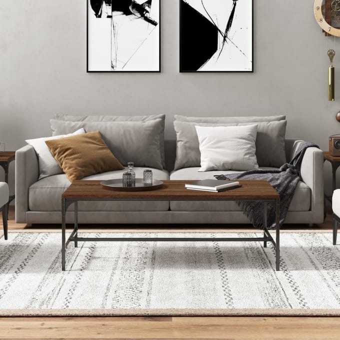 vidaXL - Salontafel - 100x50x35 - cm - bewerkt - hout - bruin - eikenkleur