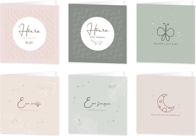Maan Amsterdam Wenskaarten Geboorte - collectie Eclipse - Set van 6 dubbele kaarten - Inclusief enveloppen