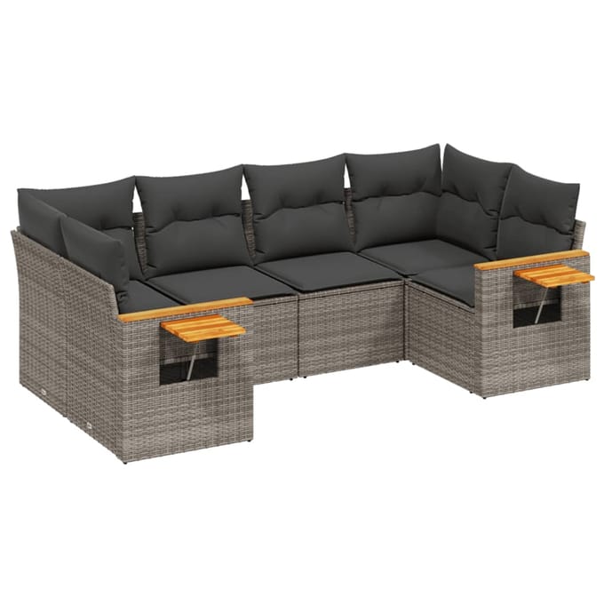 vidaXL - 6-delige - Loungeset - met - kussens - poly - rattan - grijs