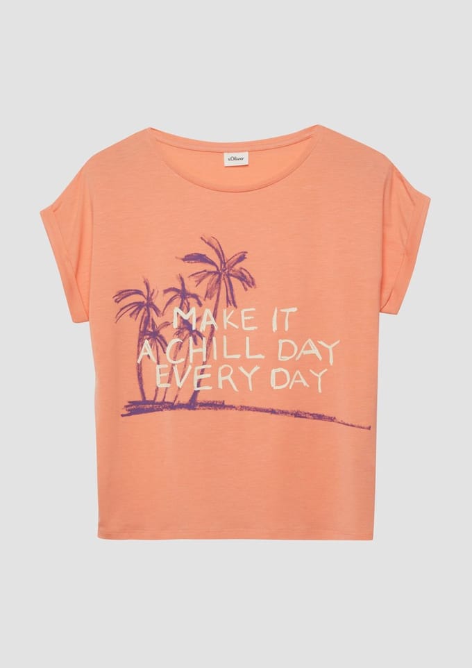T-shirt met V-hals en rubberprint meisje s.Oliver