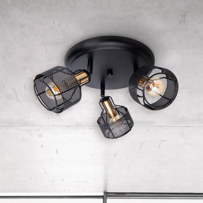 Näve Plafondlamp Foro, 3-lamps, zwart/goud