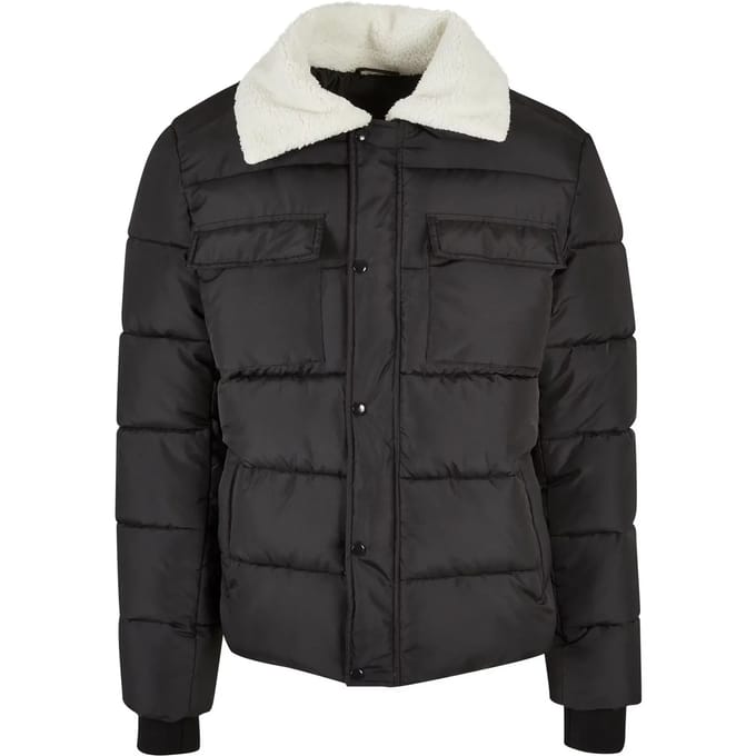 Urban Classics - Sherpa Collar Padded Shirt Gewatteerd jack - S - Zwart