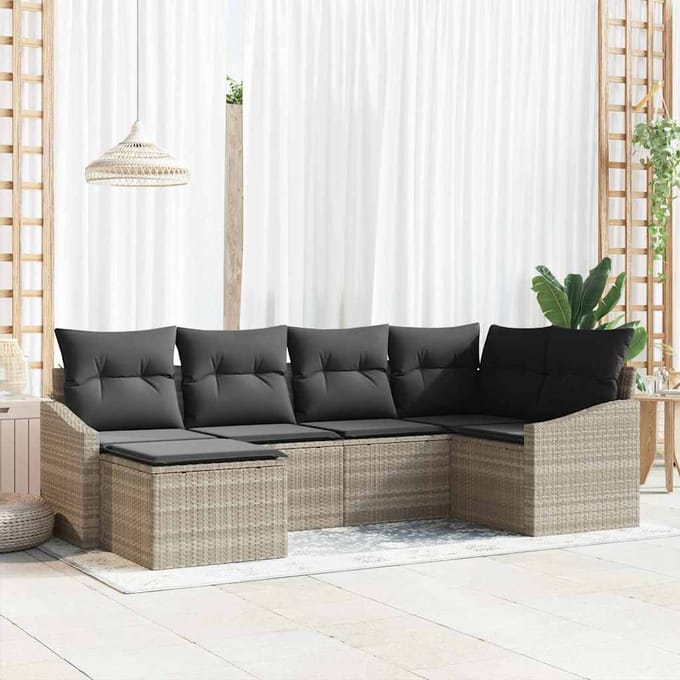 vidaXL Bankstel 6 st Lichtgrijs poly rattan