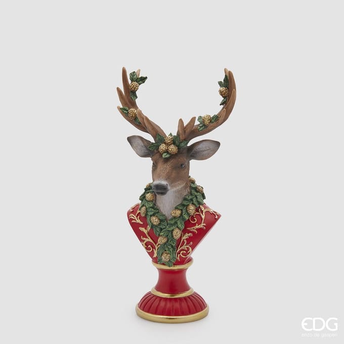 EDG - Enzo De Gasperi - Beeld Buste Hert Kerst - Rood/Groen - H33 x L16 x D12,5 cm