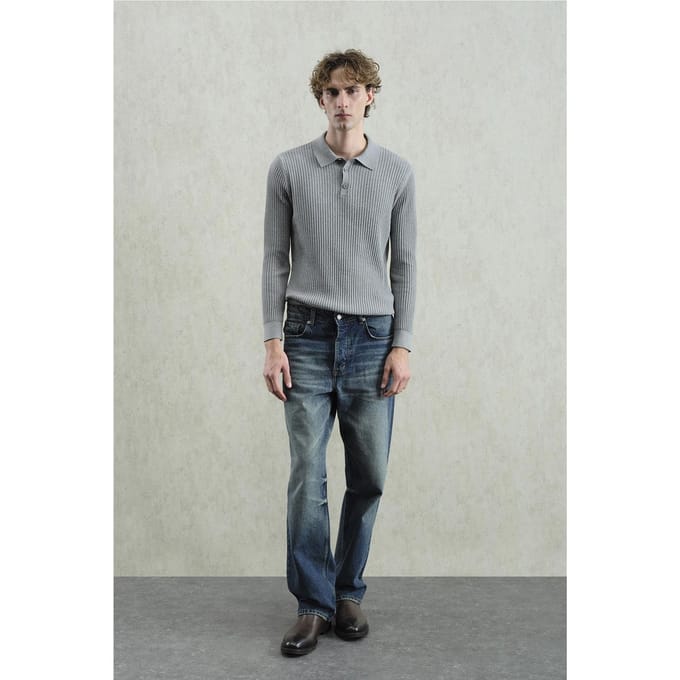 Slim Fit Geribbelde Poloshirt