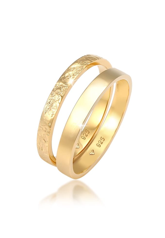 Elli - Ring - Dames Set Basis Look Gehamerd Combineerbaar in 925 Sterling Zilver - Dames
