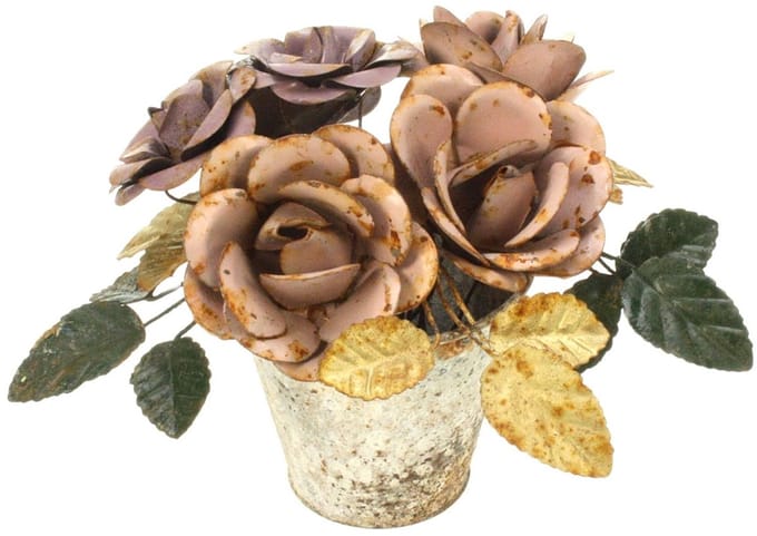 Bloem in pot, metaal 10x10x13cm