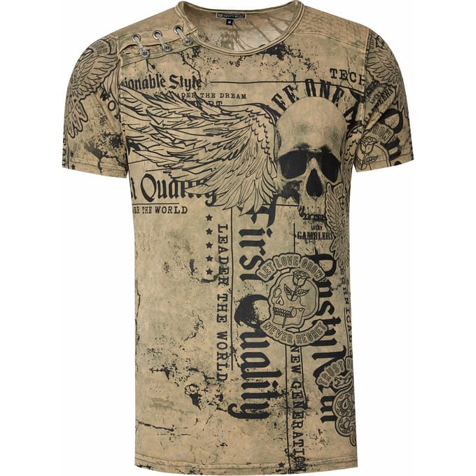 Gewassen T-shirt met "Flying-Skull" print