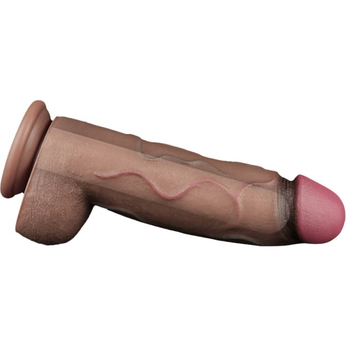 LoveToy - Dubbellaagse siliconen dildo XXL 31 cm (Ø7.6 cm) - Bruin