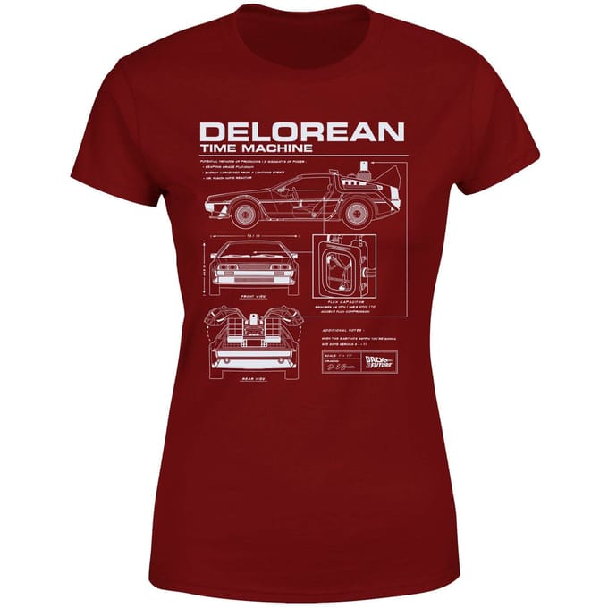 Back To The Future Delorean Schematic Women's T-Shirt - Burgundy - M