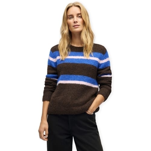 Trui Object Galia L/S Knit - Cocoa Brown/Blue/Pink