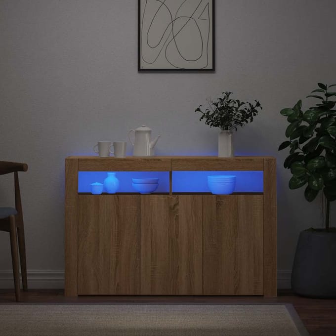 vidaXL - Dressoir - met - LED-verlichting - 115,5x30x75 - cm - sonoma - eikenkleur