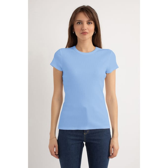 Josephine & Co Harley Ss Rib T-shirt Light Blue Größe: XS | Hemden Outlet | Damen | Blau