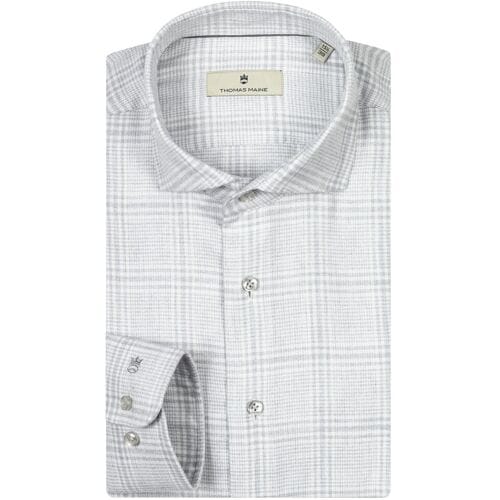 Thomas Maine Overhemd Roma Modern Kent Flanel Check Soft Grey-White / male