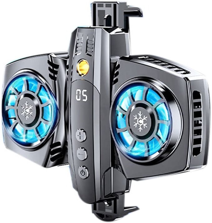 Draagbare telefoonkoeler, koeler met dubbele halfgeleiderventilator, telefoonhouder, gamingkoeler, leuke koeler (zwart)