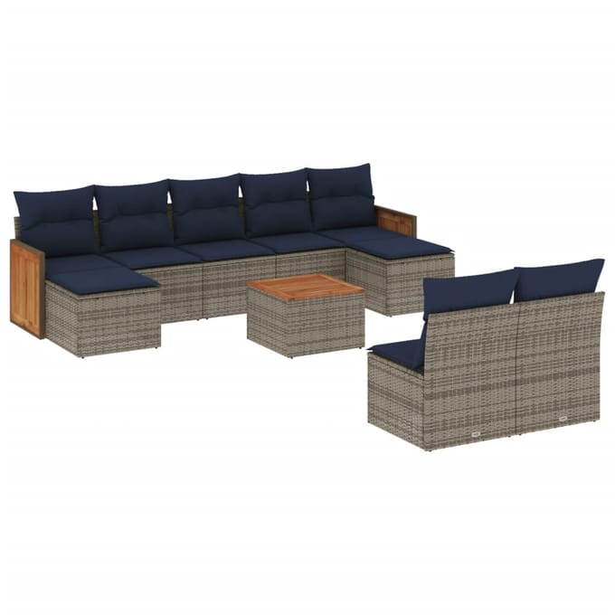 vidaXL - 10-delige - tuinbankset - met - kussens, - grijs - polyrotan
