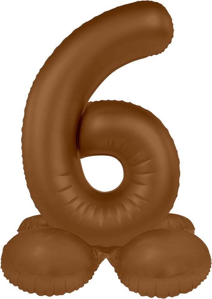 Staande Folieballon Cijfer 6 - Chocolade Bruin - Ultra Matt - 41 cm