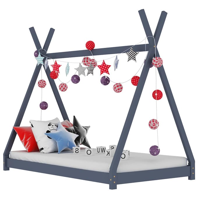vidaXL - Kinderbedframe - massief - grenenhout - grijs - 80x160 - cm