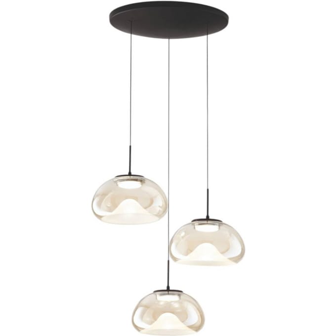 Fabas Luce LED hanglamp Brena, 3-lamps, cognac, Ø 35 cm CCT, dimbaar