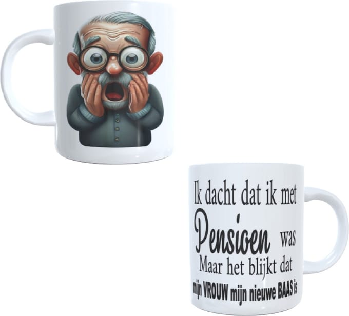 Bedrukte koffie beker - thee mok - Tekst - pensioen - baas
