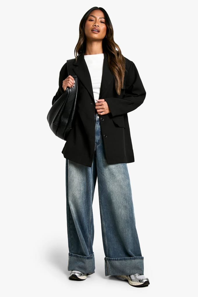 boohoo Dames Geweven Slouchy Oversized Zak Blazer | Zwart | Maat: 36