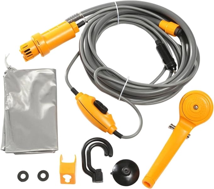 Draagbare Douche Pomp - Kampeer Douche Kit - Buiten Reinigen - Universele Waterbron Aansluiting - 200 cm Slanglengte - Zwart