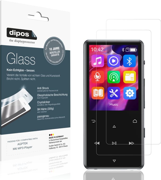dipos – 2x Pantserfolie geschikt voor AGPTEK M6 MP3-Player | 9H Screenprotector