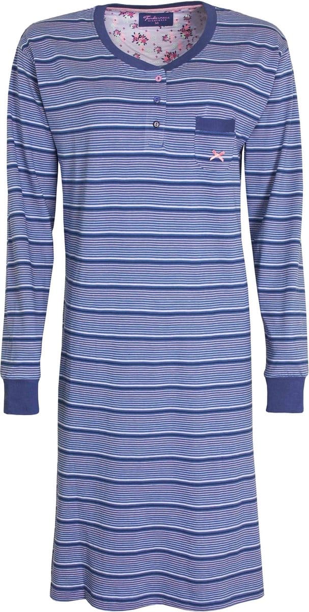 Tenderness Dames Nachthemd - Strepen Dessin - Katoen - Blauw - Maat S