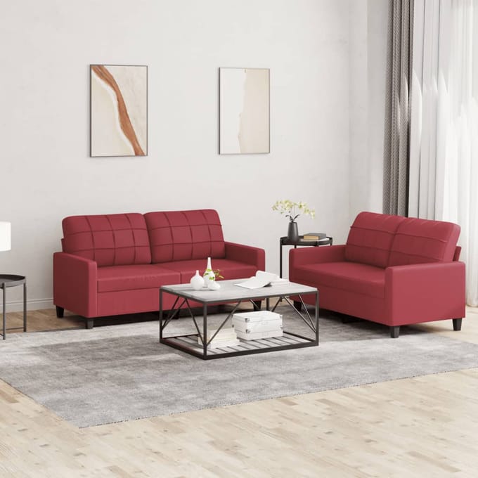 vidaXL - 2-delige - Loungeset - met - kussens - kunstleer - wijnrood