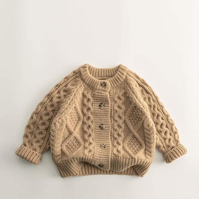 Pull Cardigan Enfant Hiver Garçon Bébé Style Décontracté Pull Tricoté, Manteau Épais Pull Tricoté 130 beige
