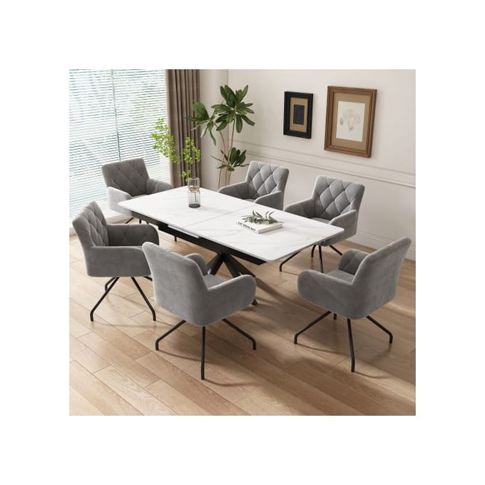 Ensemble de chaises - MUVOE - 6 chaises - Rembourrées - Métal - Gris clair gris