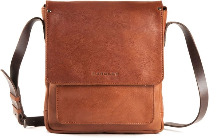 HAROLD'S Leren schoudertas tabletzak Ivy Lane Tablet Messengerbag Upend Cognac bruine