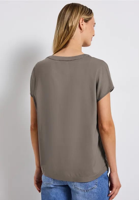 Blouse met gespleten hals in effen kleur