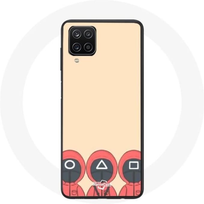 Coque Samsung Galaxy A12 Squid Game Masques Triangle carré et Cercle Fan Art