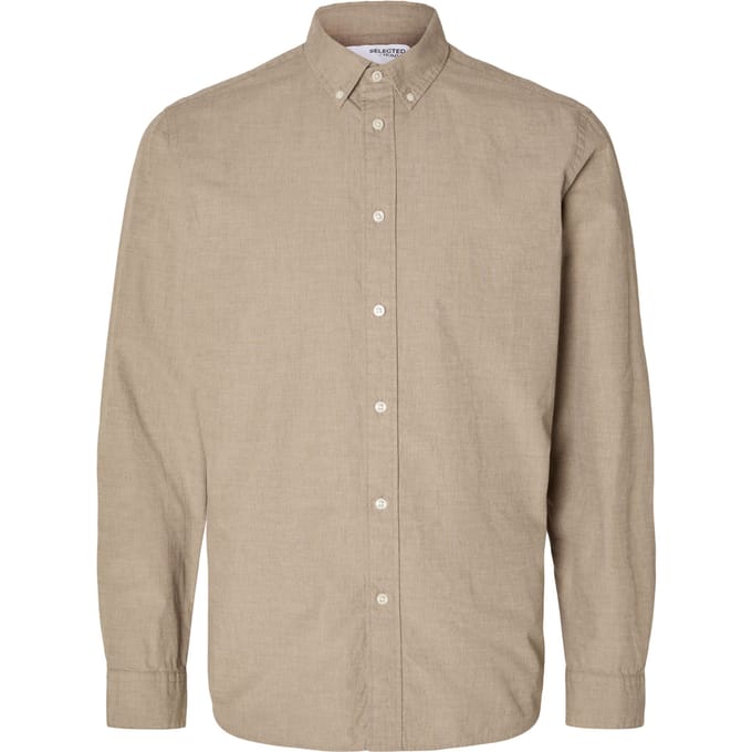 Selected - Heren Overhemden Rick Slim Fit Overhemd Morel - Beige - Maat S