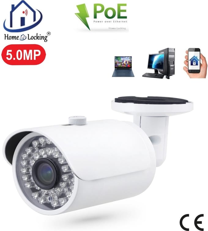 Home-Locking POE IP-camera bullet met bewegingsdetectie 5.0MP. C-1241