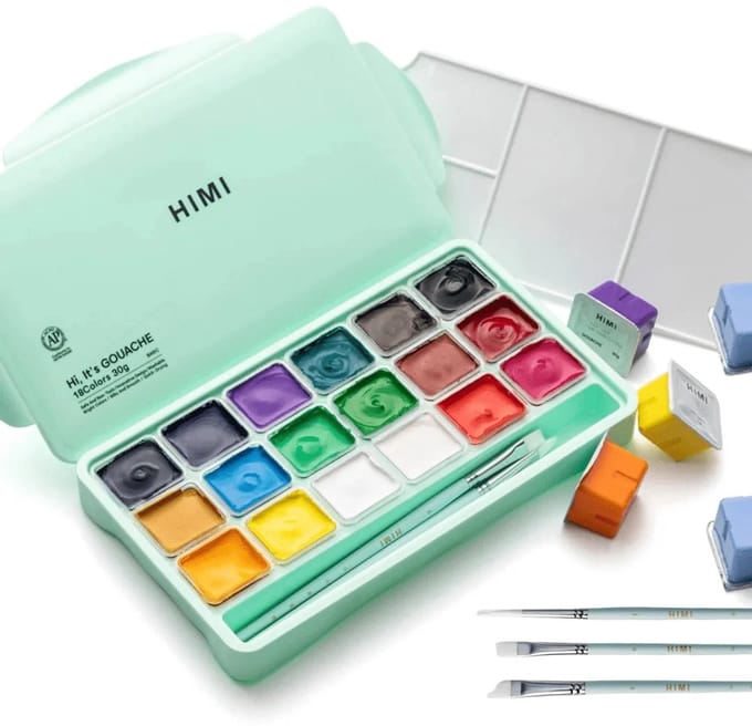 HIMI - Gouache - set van 18 kleuren - 30gr - 3 penselen - Groen