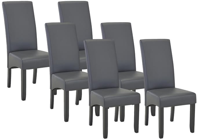 Vente-unique Set van 6 stoelen ROVIGO - kunstleer - mat grijs - zwarte houten poten