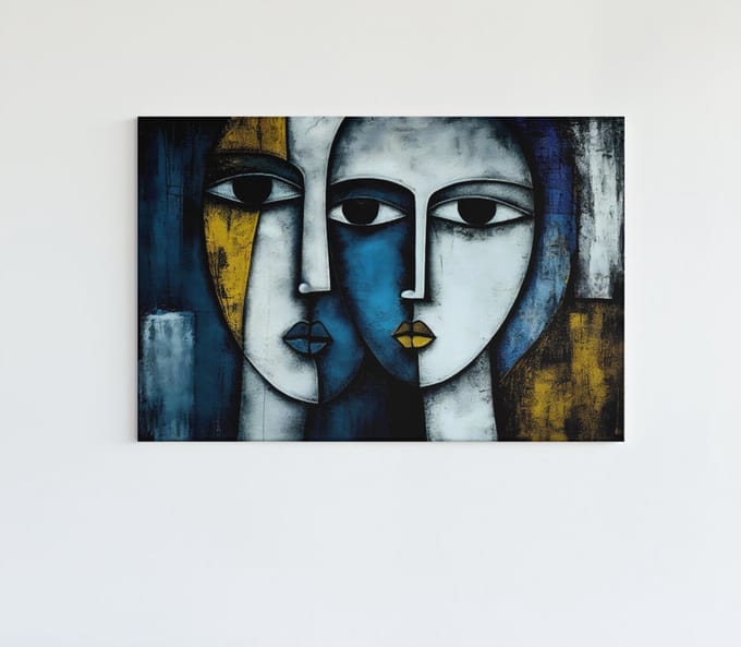 Canvas Schilderij - 2 Gezichten- Abstract - 60x40x2 cm