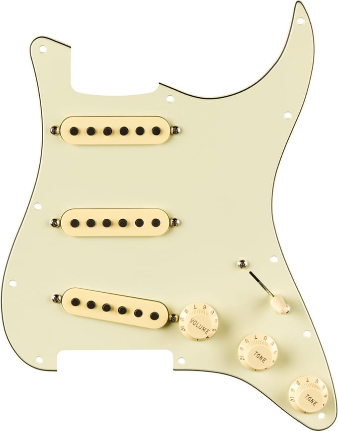 Fender 992248508 Pre-wired Strat Pickguard Eric Johnson Signature SSS, 11 screw holes, mint green