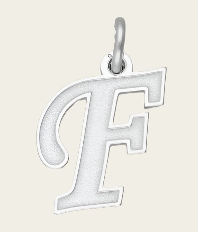 Zilveren letter F sierlijk mat-glans kettinghanger
